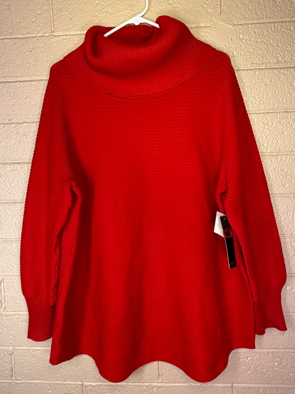 Cyrus Bright Red Ribbed Cowl Neck Sweater